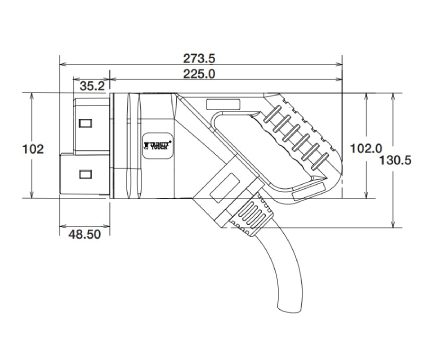 DC EV charging connector with cable